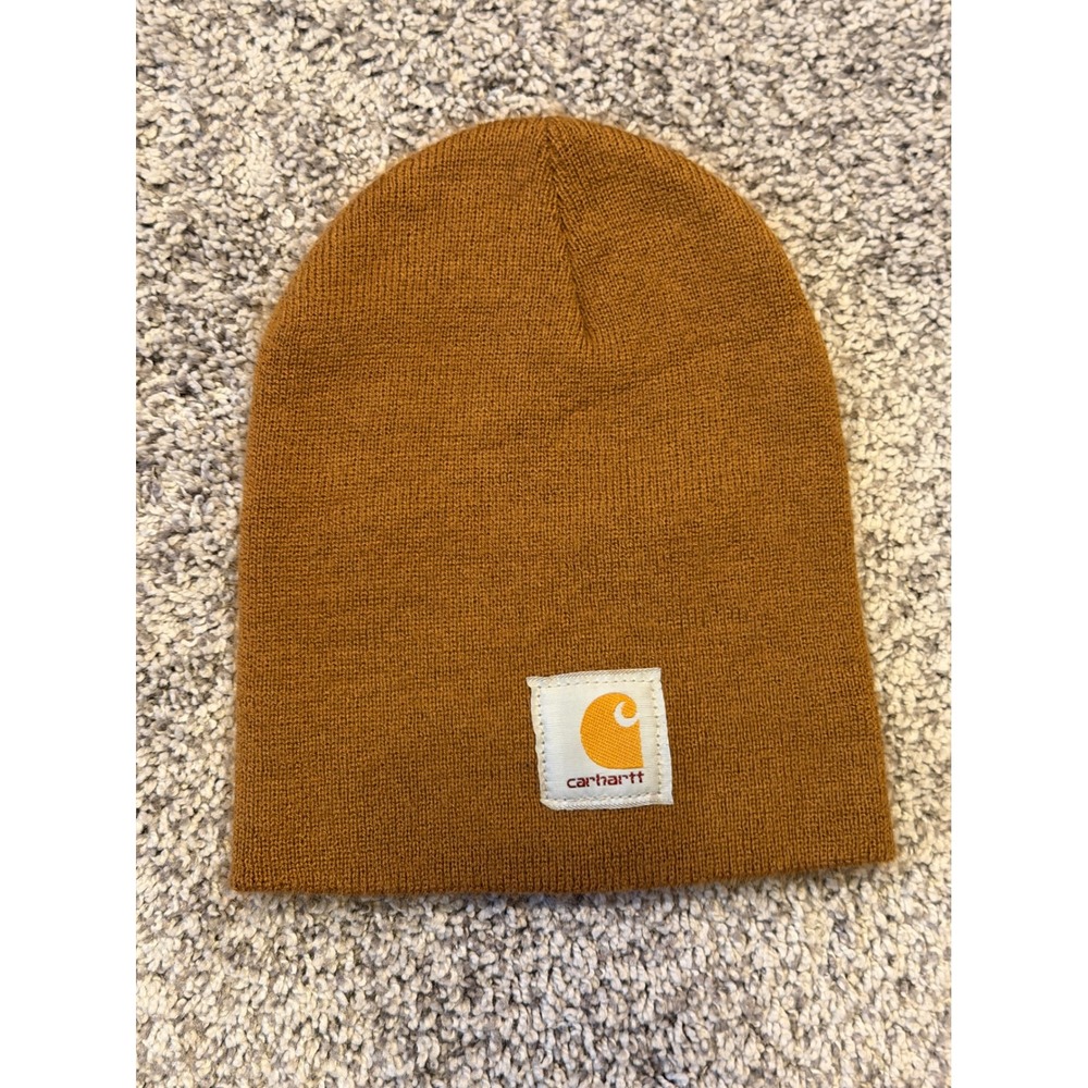 Carhartt Beanie Hat Mens OS Brown Acrylic Knit Logo Patch Workwear Watch Cap